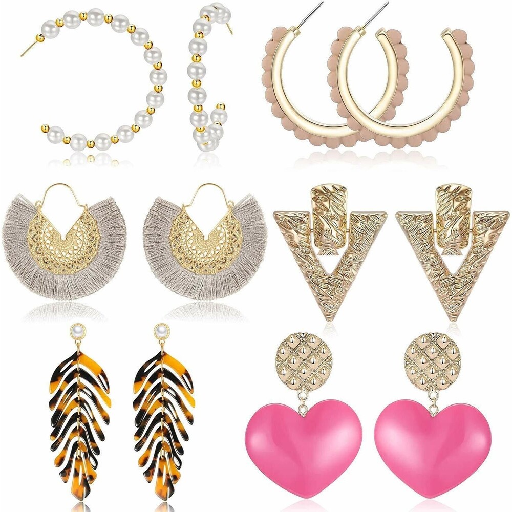 Set of 6 Women's Earrings - Cute Boho Baroque Bohemian Large Long Geometric